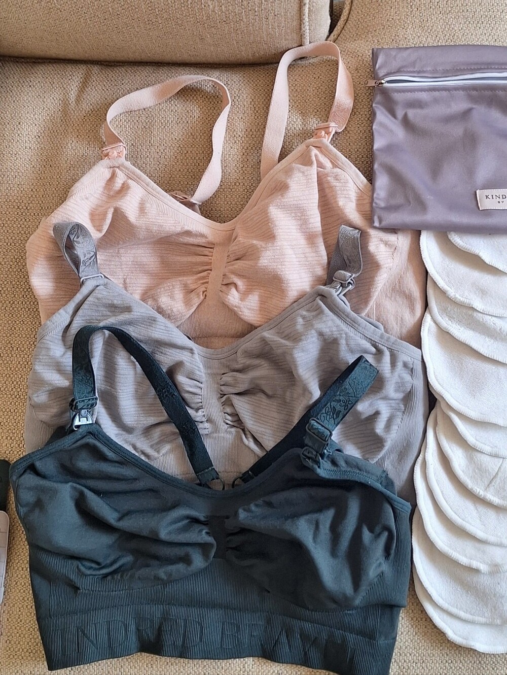 Kindred Bravely Nursing Bralette Set in Blush, Gray, and Black